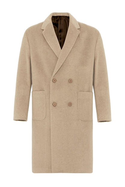 Beige Textured Double-Breasted Men's Coat