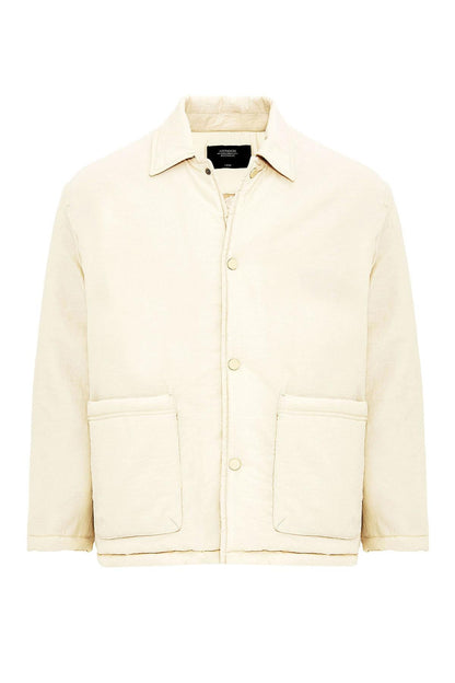 Beige Lightly Padded Men's Jacket with Cargo Pockets