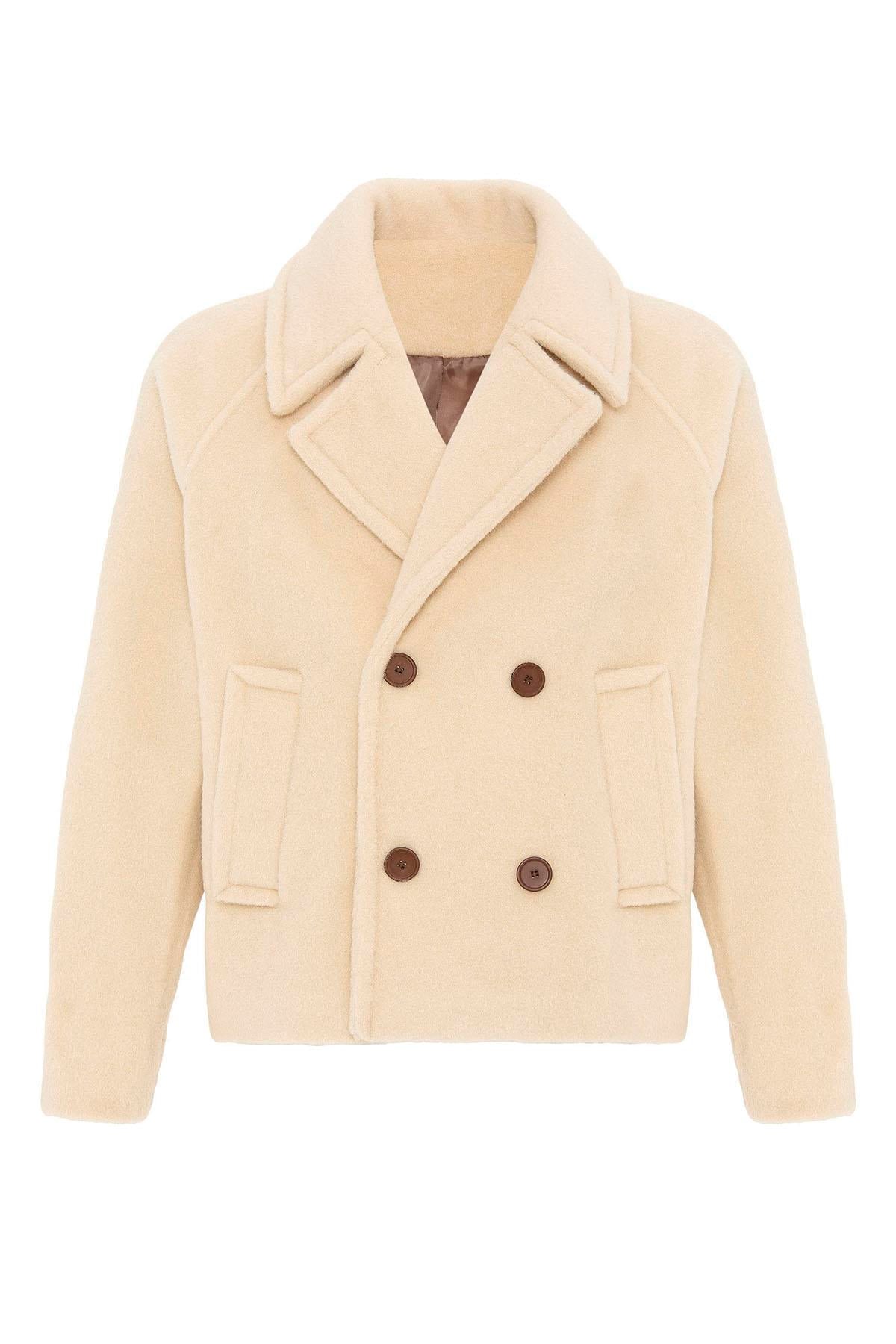 Beige Double-Breasted Crop Fit Men's Jacket