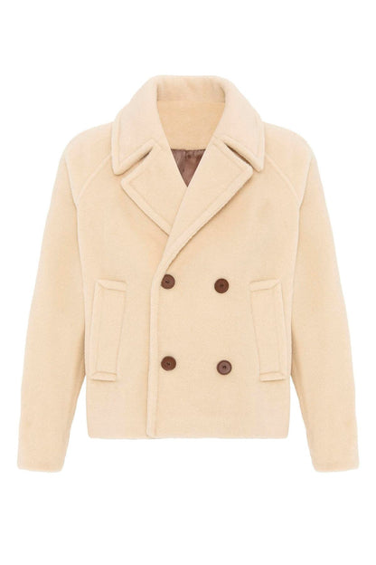 Beige Double-Breasted Crop Fit Men's Jacket