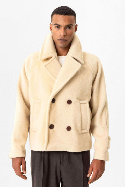 Beige Double-Breasted Crop Fit Men's Jacket