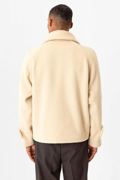 Beige Double-Breasted Crop Fit Men's Jacket
