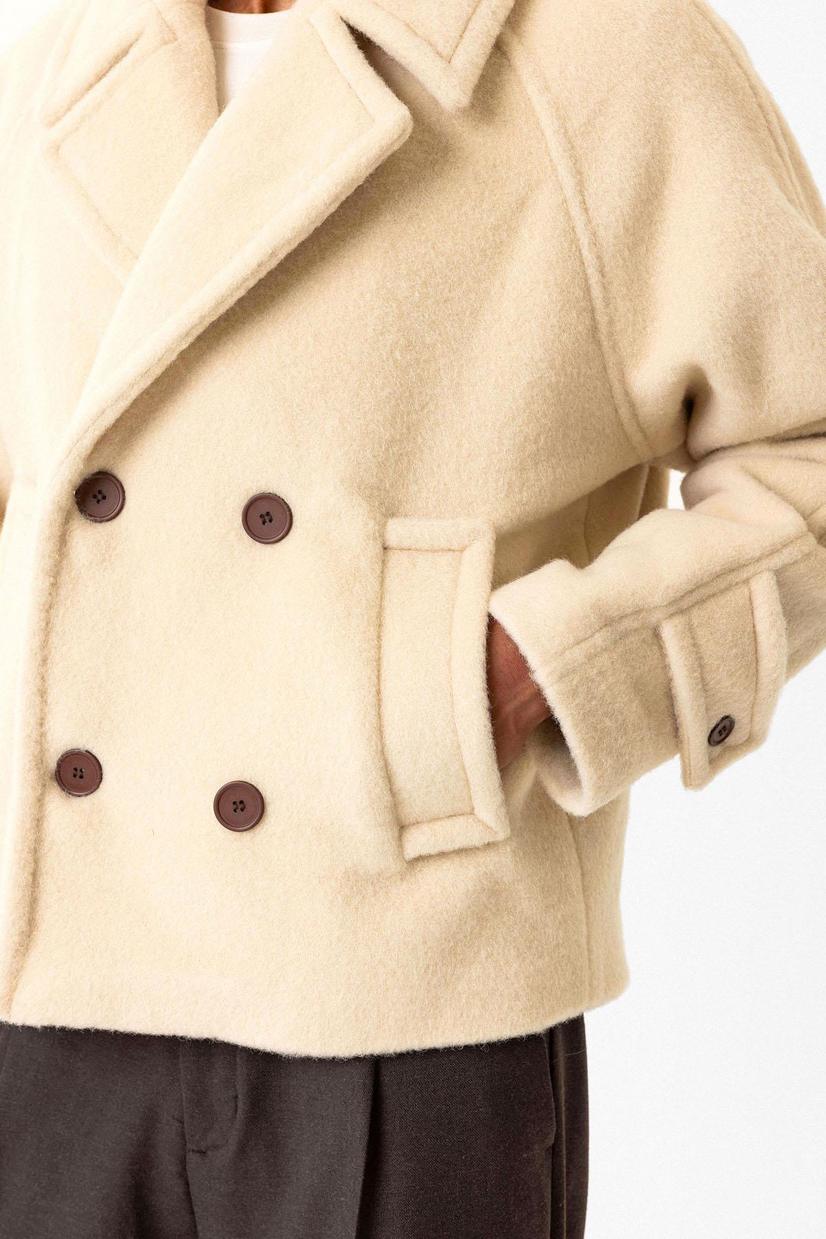 Beige Double-Breasted Crop Fit Men's Jacket