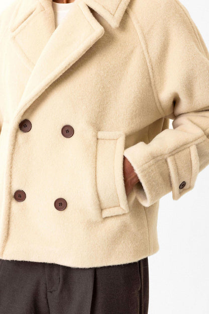 Beige Double-Breasted Crop Fit Men's Jacket