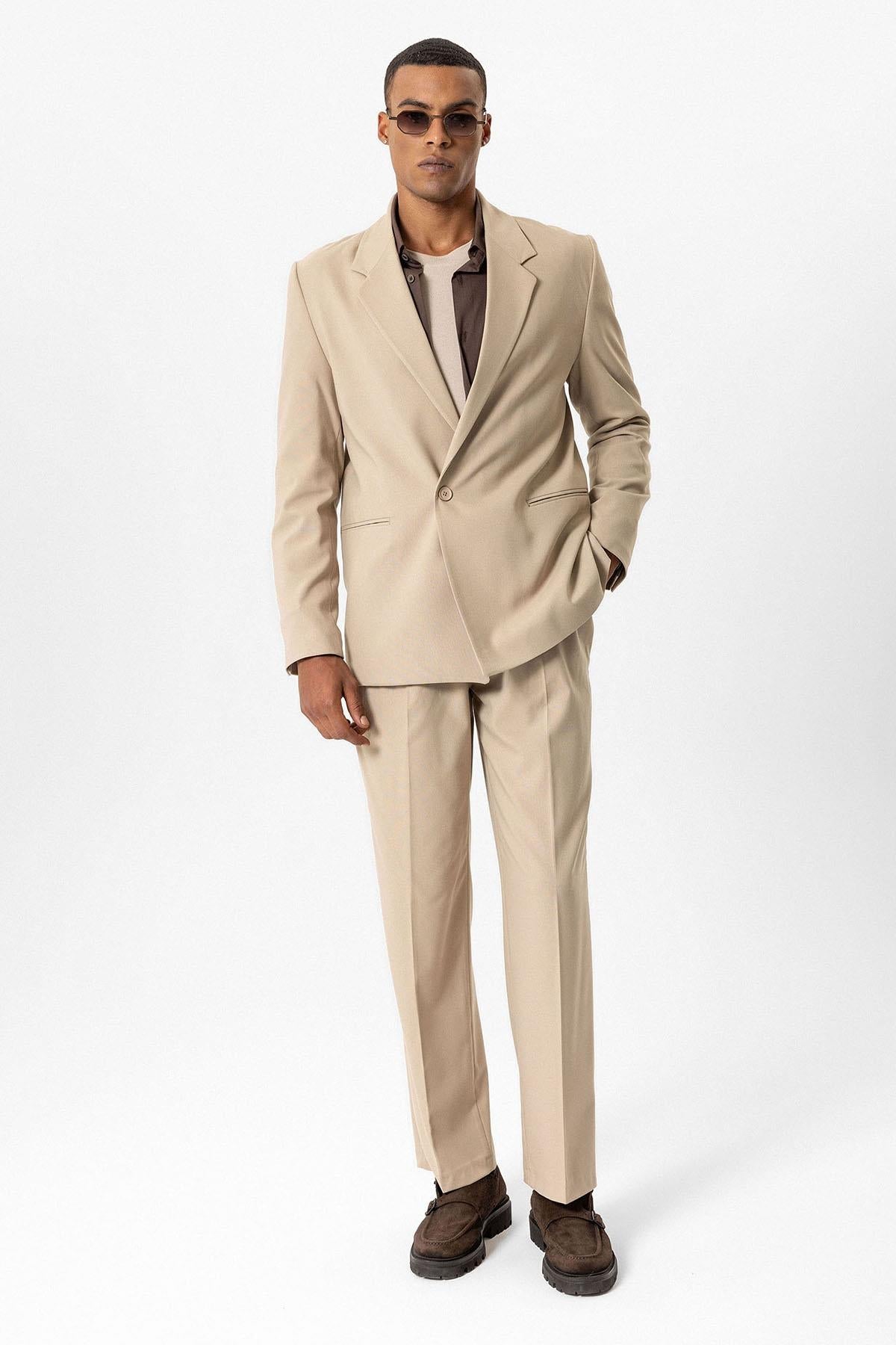 KOALA SYDNEY  Beige Single-Button Relaxed Men's Blazer Jacket