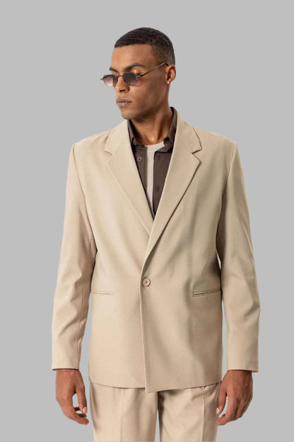 KOALA SYDNEY  Beige Single-Button Relaxed Men's Blazer Jacket