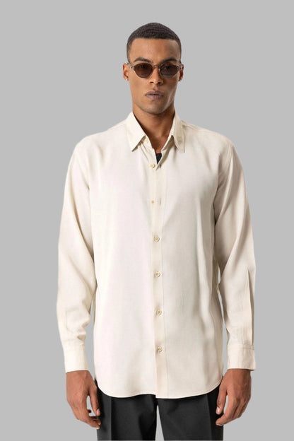 Beige Technical Tencel Fabric Men's Shirt
