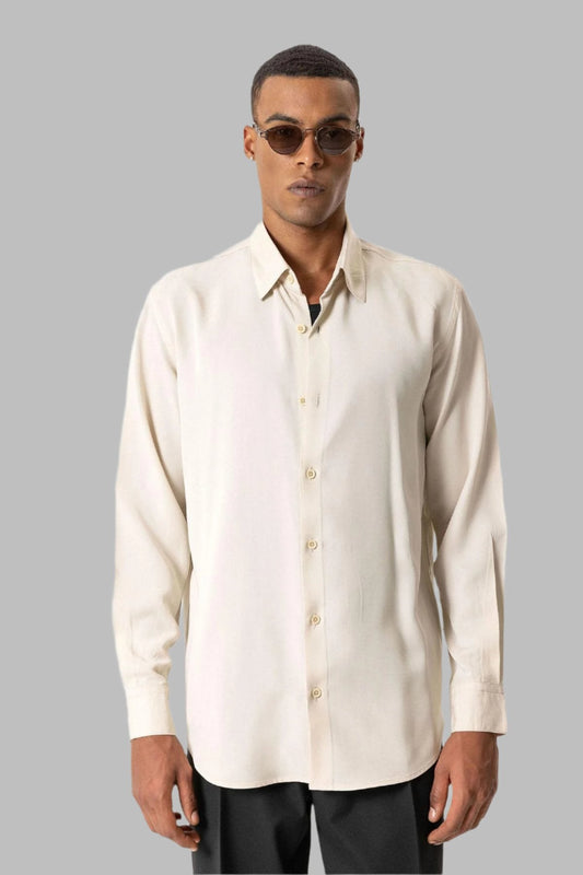 Beige Technical Tencel Fabric Men's Shirt