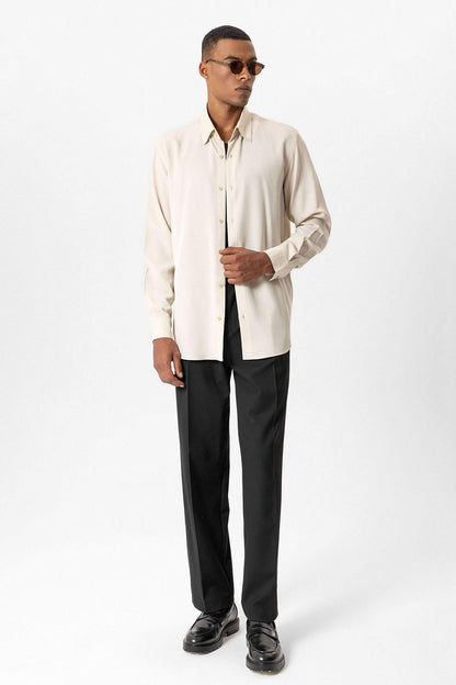 Beige Technical Tencel Fabric Men's Shirt