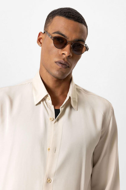 Beige Technical Tencel Fabric Men's Shirt