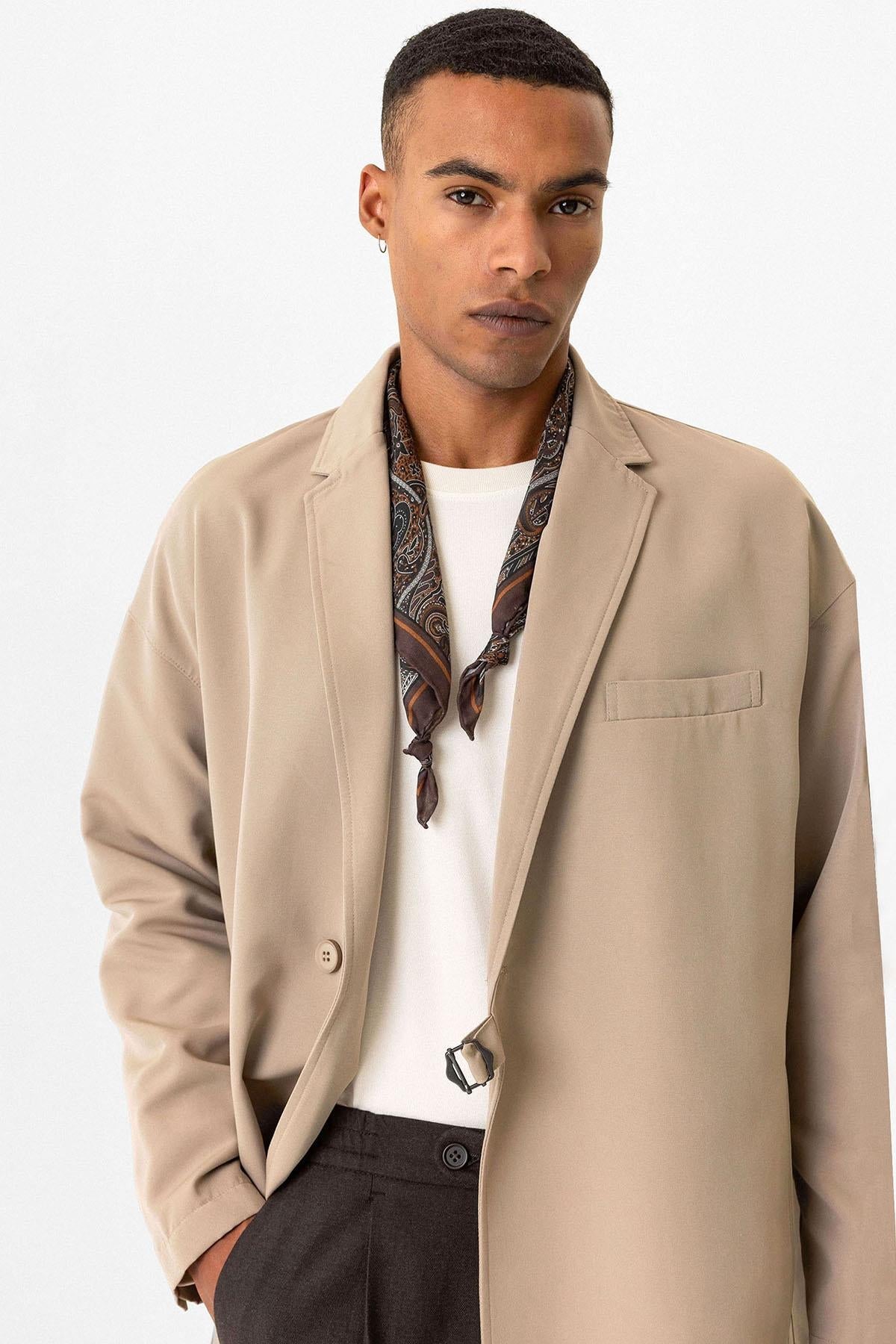 Men's Trench Coat with Buckle Detail