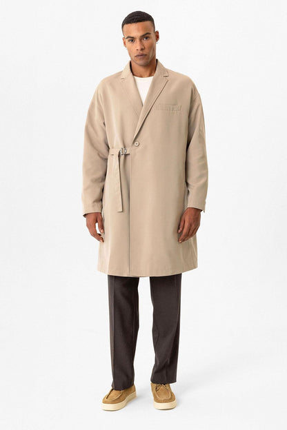 Men's Trench Coat with Buckle Detail