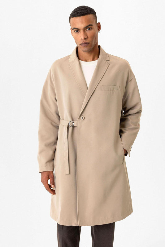 Men's Trench Coat with Buckle Detail