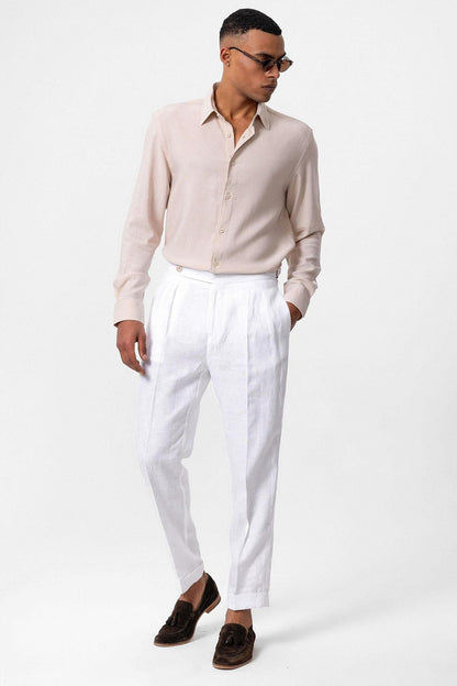 Men's Beige Long-Sleeve Linen Shirt