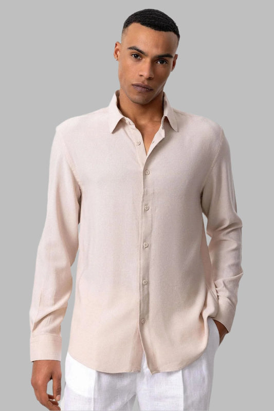 Men's Beige Long-Sleeve Linen Shirt