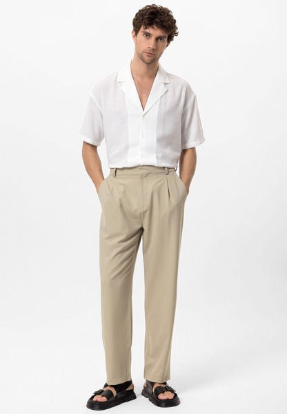 Men's Beige High-Waist Baggy Pants