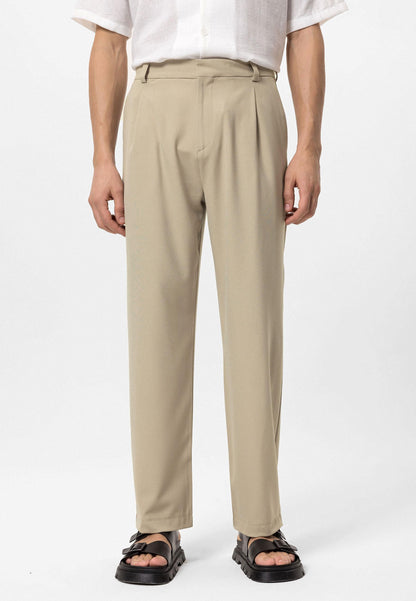 Men's Beige High-Waist Baggy Pants