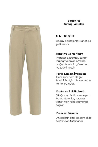 Men's Beige High-Waist Baggy Pants