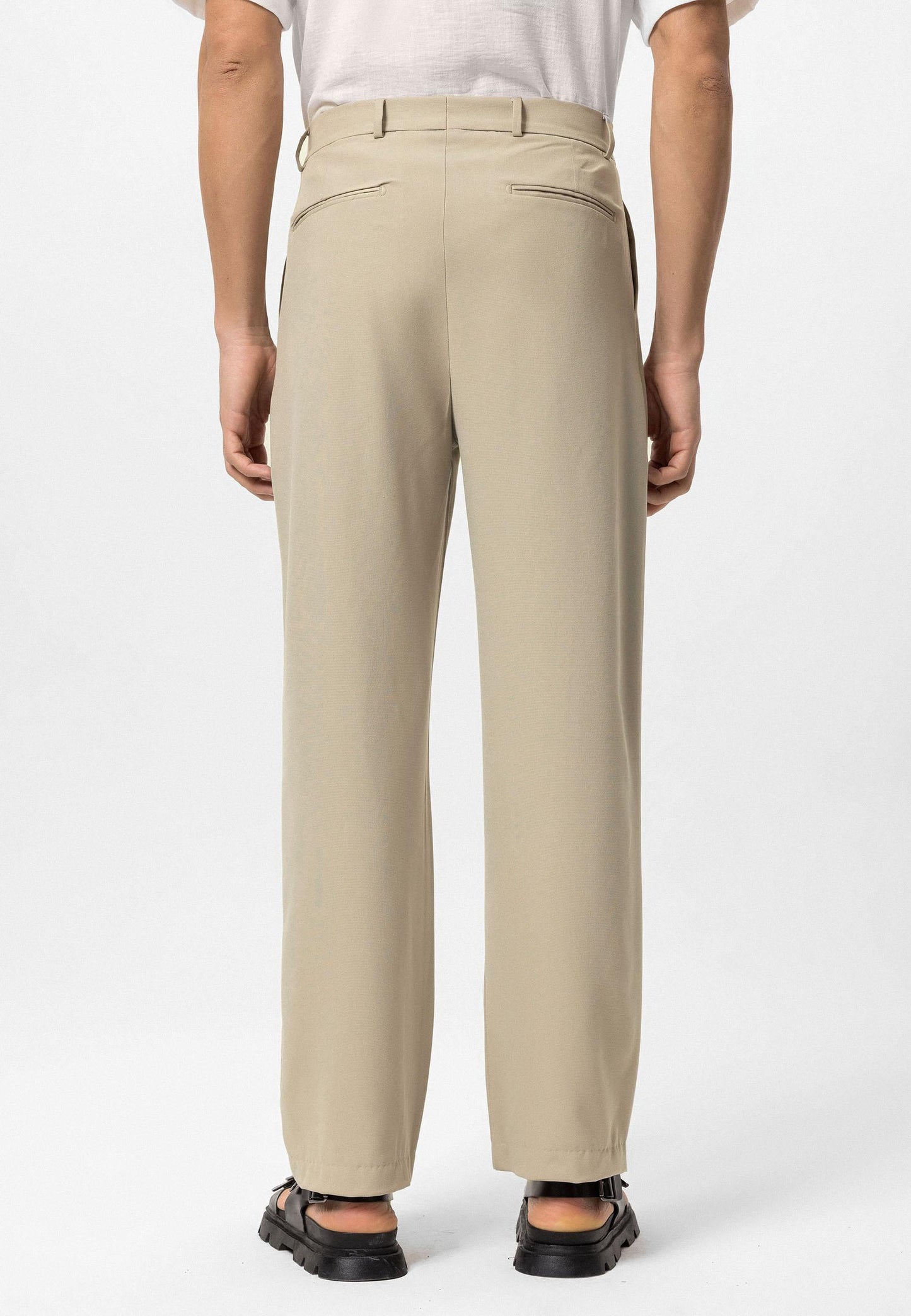 Men's Beige High-Waist Baggy Pants