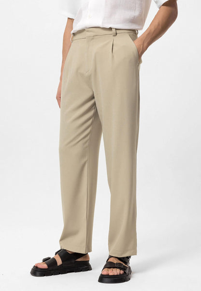 Men's Beige High-Waist Baggy Pants