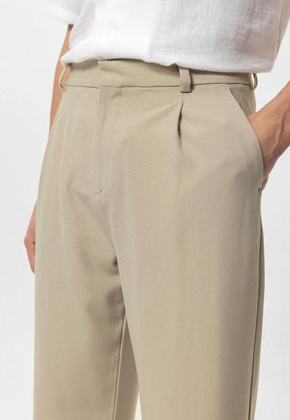 Men's Beige High-Waist Baggy Pants