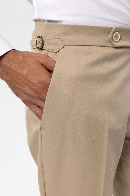 Men's Beige High-Waist Regular Fit Pants