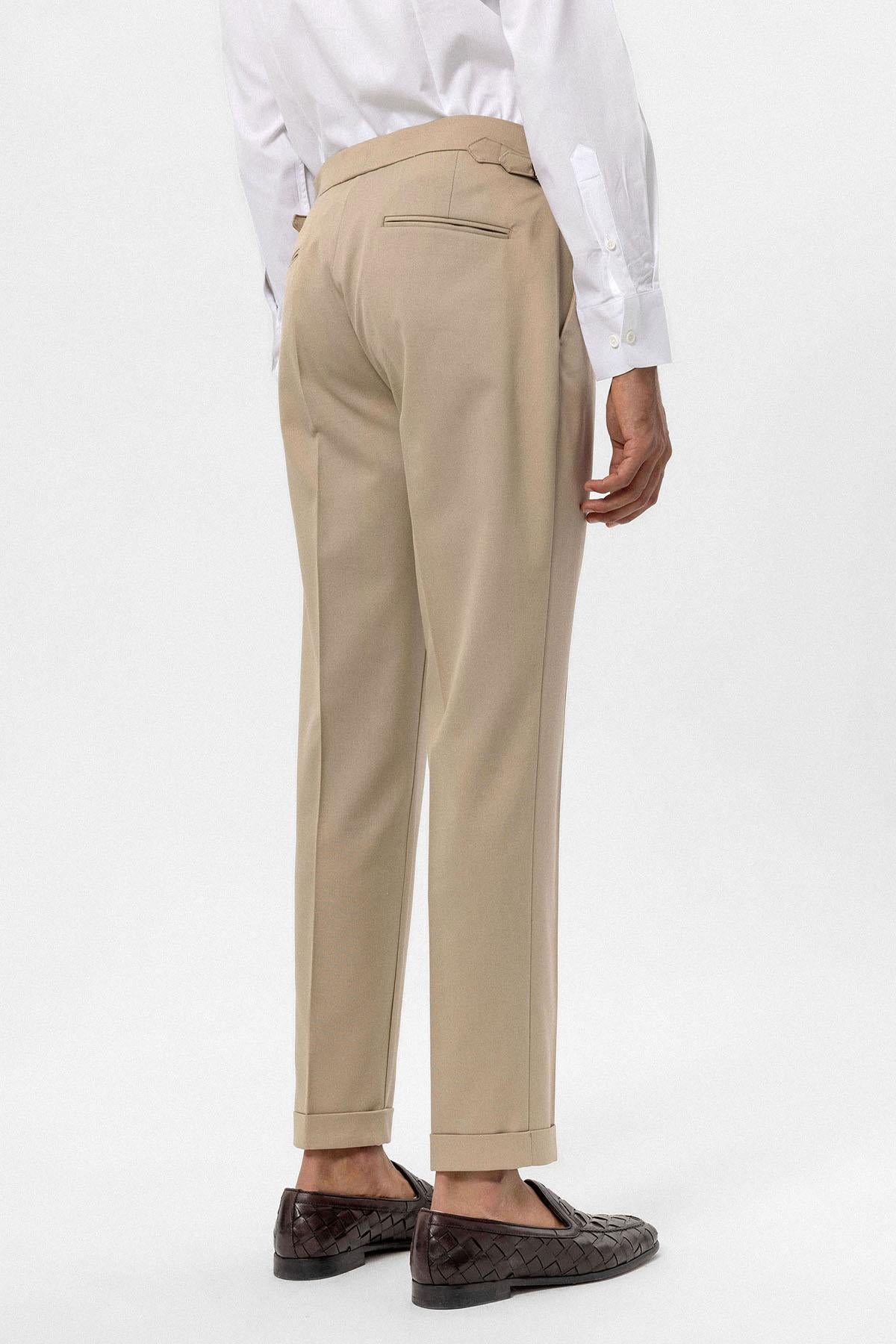 Men's Beige High-Waist Regular Fit Pants