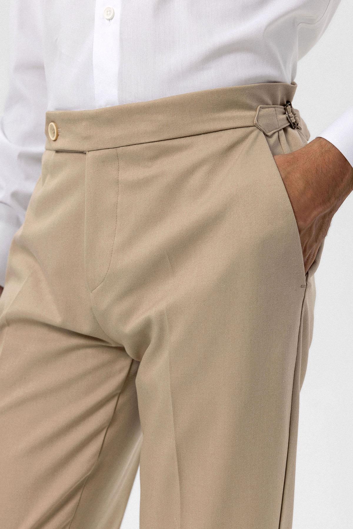 Men's Beige High-Waist Regular Fit Pants