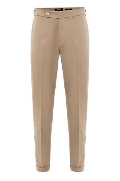 Men's Beige High-Waist Regular Fit Pants