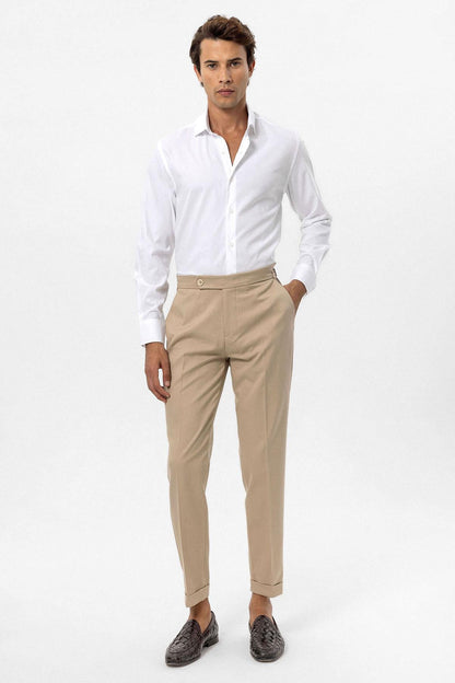 Men's Beige High-Waist Regular Fit Pants