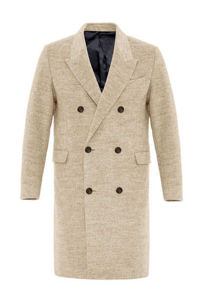 Beige Wool-Blend Double-Breasted Men's Coat