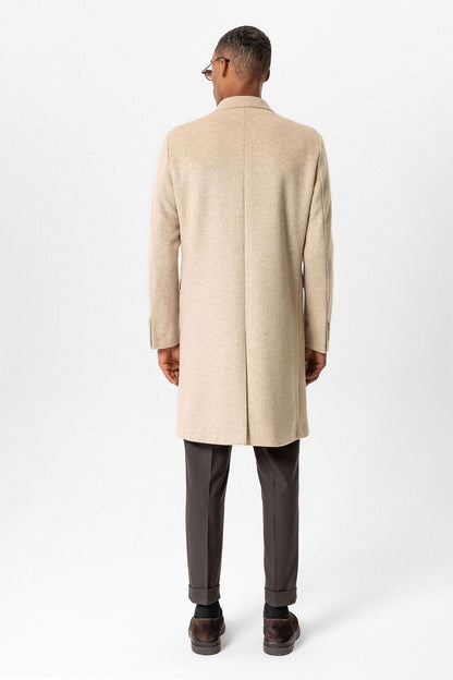 Beige Wool-Blend Double-Breasted Men's Coat