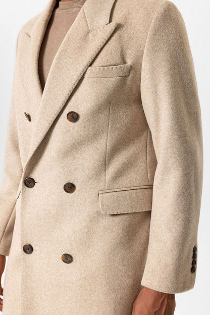 Beige Wool-Blend Double-Breasted Men's Coat
