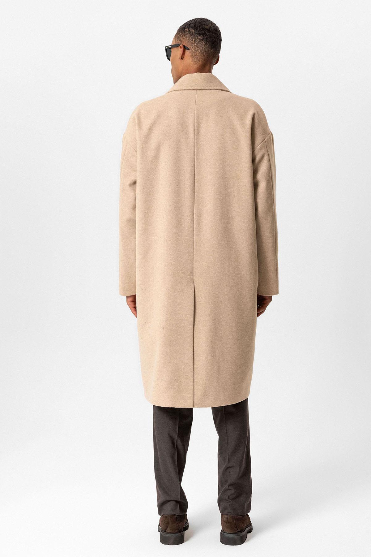Beige Wool-Blend Double-Breasted Men's Coats