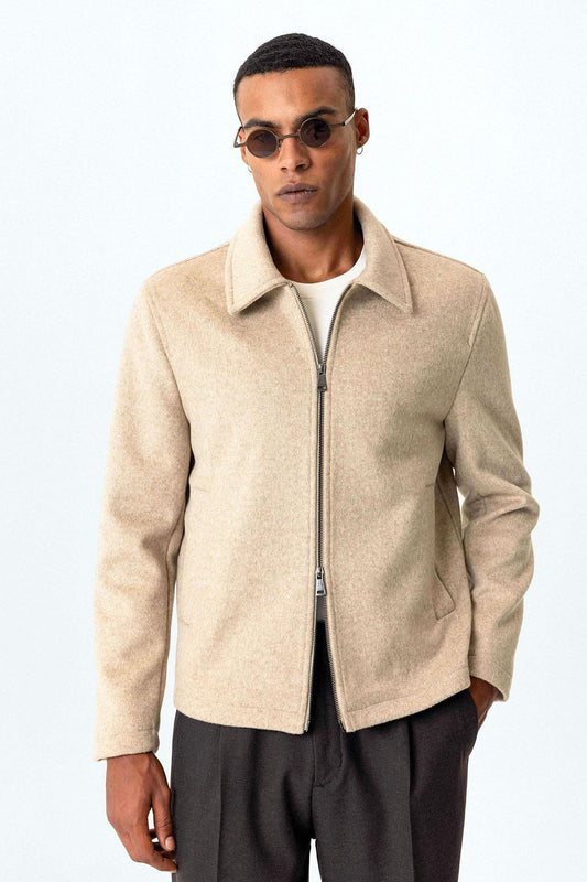 Beige Wool-Blend Seasonal Men's Jacket