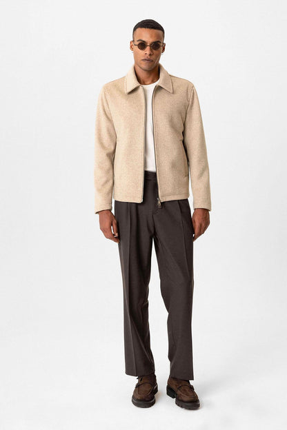 Beige Wool-Blend Seasonal Men's Jacket
