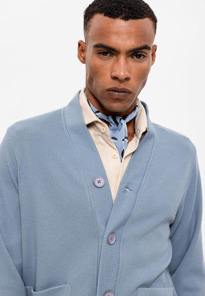 Men's Baby Blue V-Neck  Cardigan with Waist Elastic - Wessi