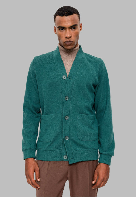 KOALA SYDNEY Men's Green V-Neck Cardigan with Waist Elastic