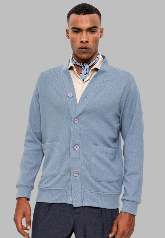 KOALA SYDNEY Men's Baby Blue V-Neck Cardigan with Waist Elastic