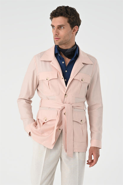 Men's Powder Waist Belted Seasonal Linen Coat