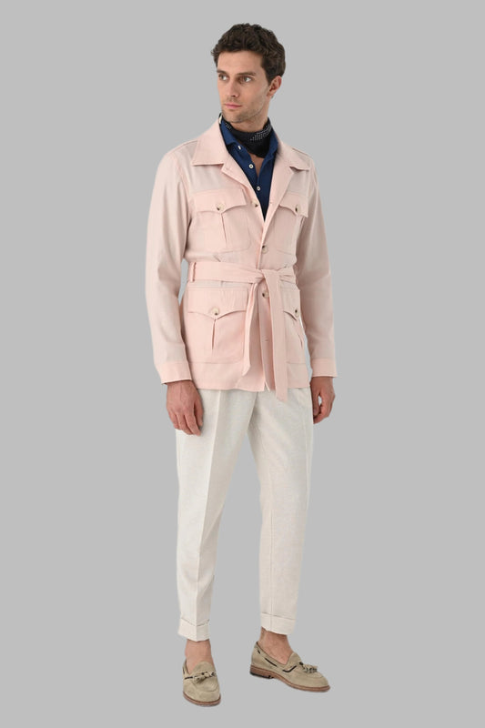 Men's Powder Waist Belted Seasonal Linen Coat