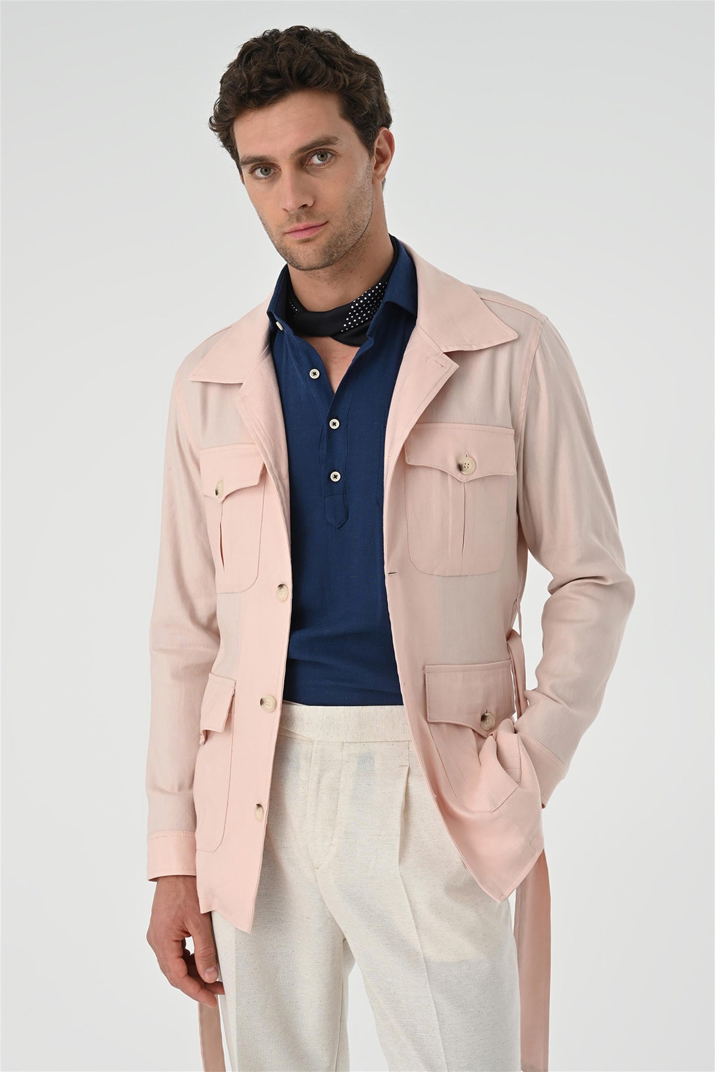 Men's Powder Waist Belted Seasonal Linen Coat