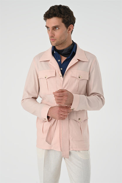 Men's Powder Waist Belted Seasonal Linen Coat