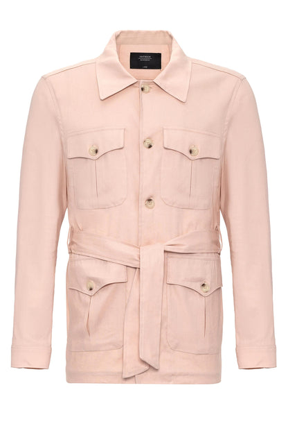 Men's Powder Waist Belted Seasonal Linen Coat
