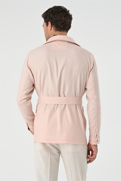 Men's Powder Waist Belted Seasonal Linen Coat