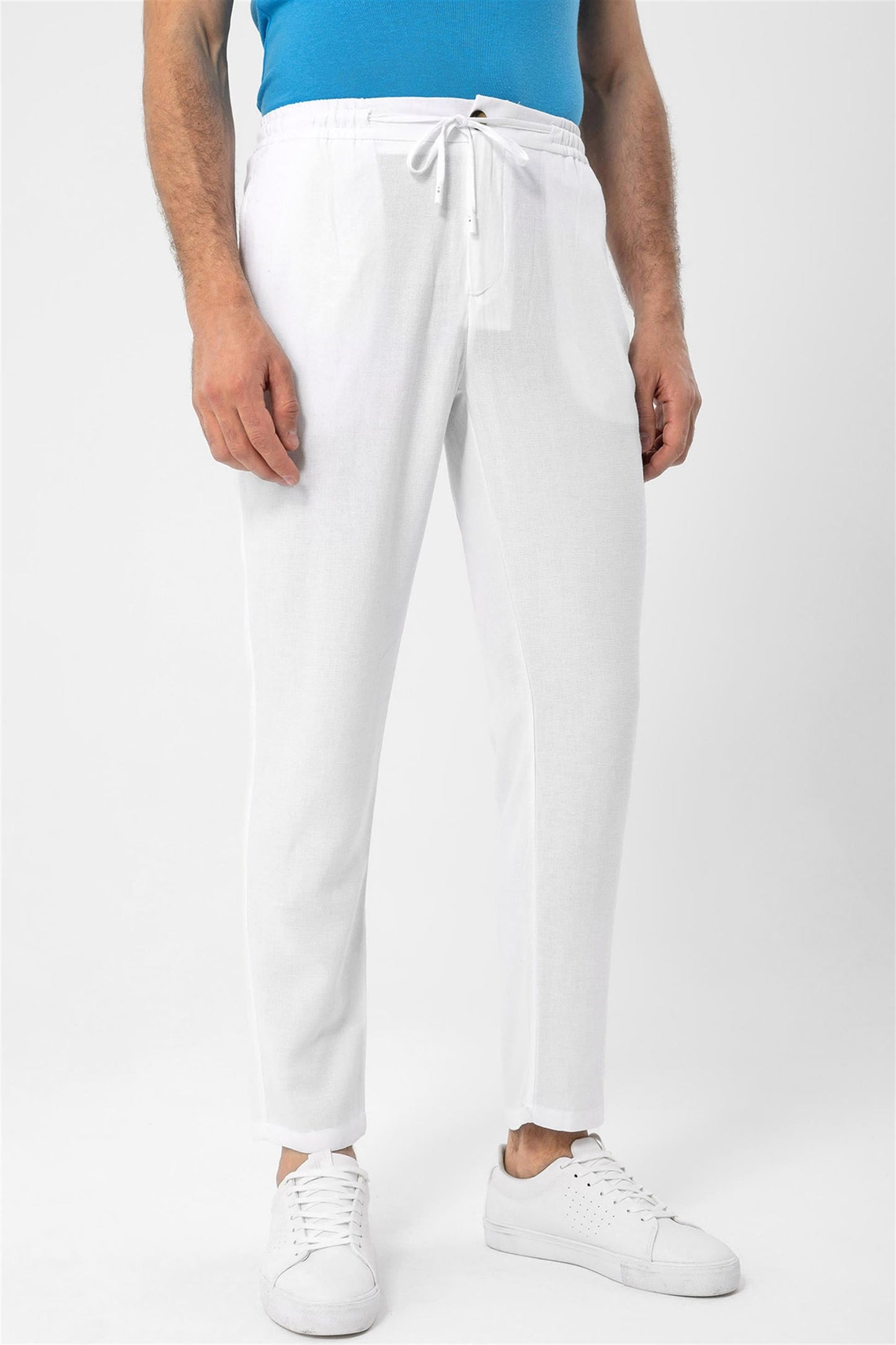 Men's White Elastic Waist Trousers