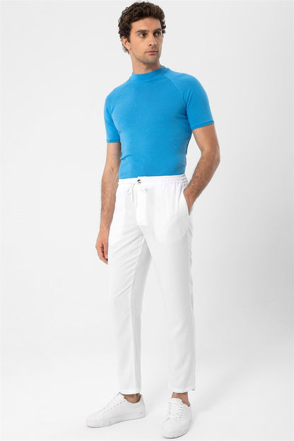 Men's White Elastic Waist Trousers