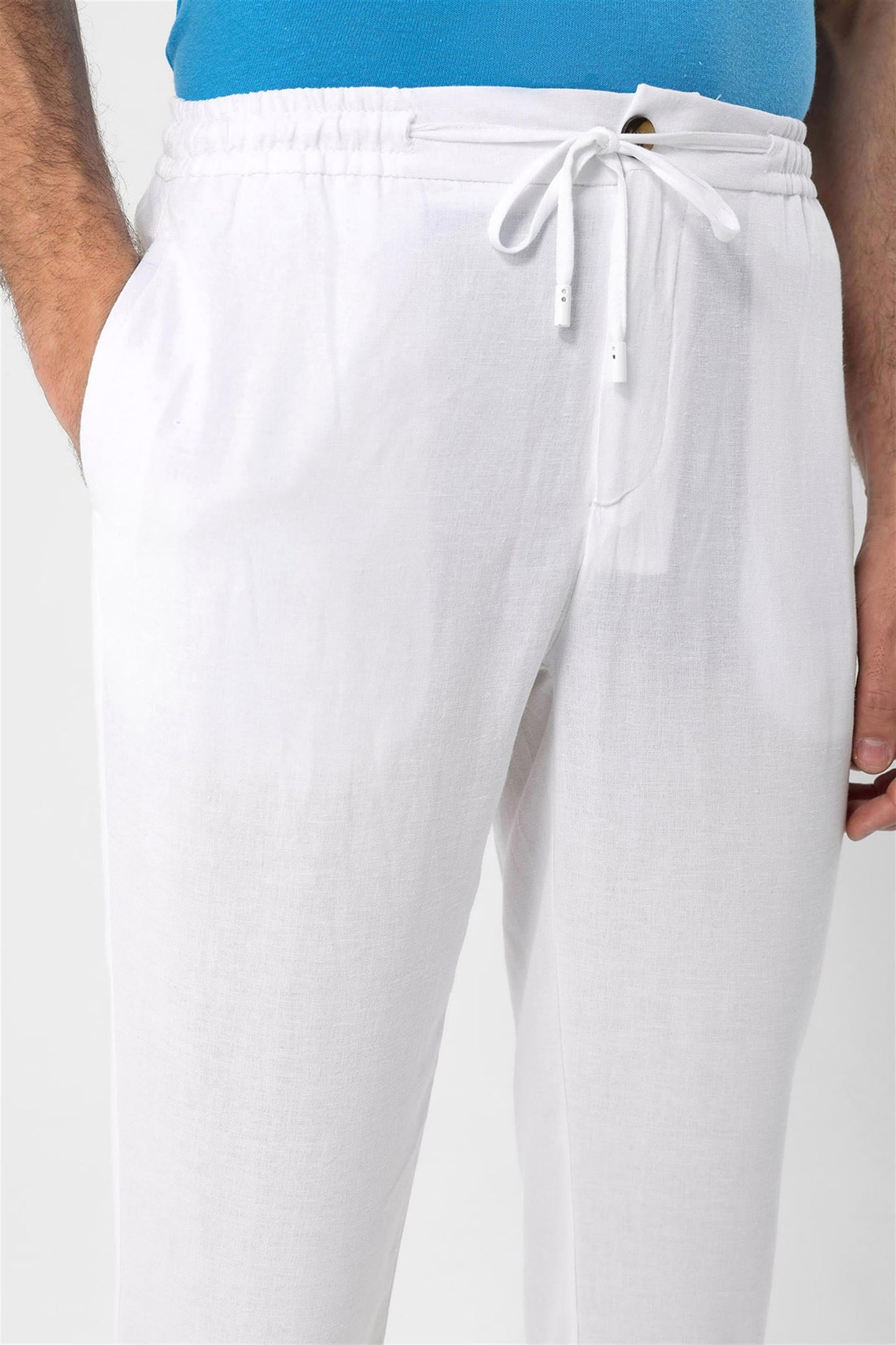Men's White Elastic Waist Trousers