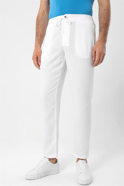 Men's White Elastic Waist Trousers