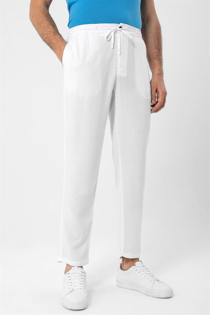 Men's White Elastic Waist Trousers